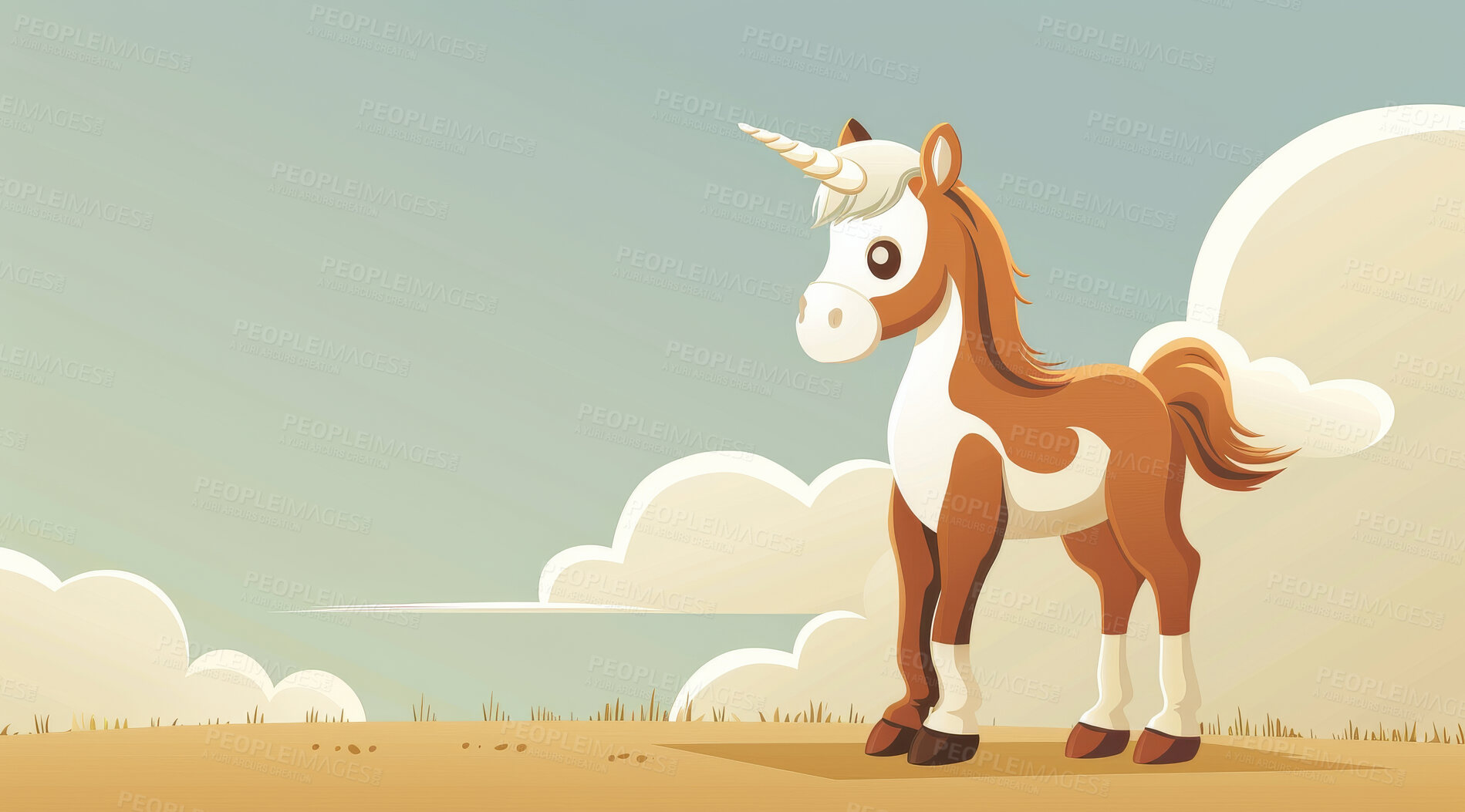 Buy stock photo Horse, illustration and digital art of an animal isolated on a background for poster, post card or printing. Cute, creative and drawing of a cartoon character for wallpaper, canvas and decoration
