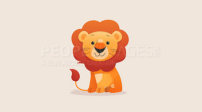 Lion, illustration and digital art of an animal isolated on a background for poster, post card or printing. Cute, creative and drawing of a cartoon character for wallpaper, canvas and decoration