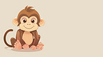 Monkey, illustration and digital art of an animal isolated on a background for poster, post card or printing. Cute, creative and drawing of a cartoon character for wallpaper, canvas and decoration