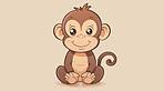 Monkey, illustration and digital art of an animal isolated on a background for poster, post card or printing. Cute, creative and drawing of a cartoon character for wallpaper, canvas and decoration