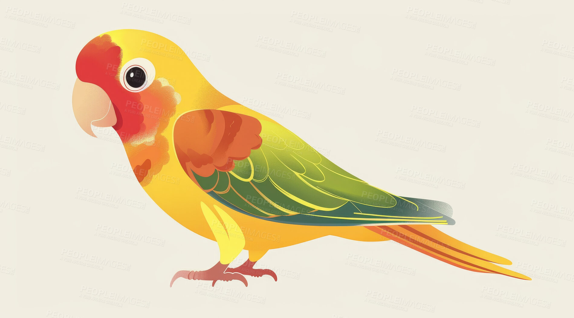 Buy stock photo Parrot, illustration and digital art of an animal isolated on a background for poster, post card or printing. Cute, creative and drawing of a cartoon character for wallpaper, canvas and decoration