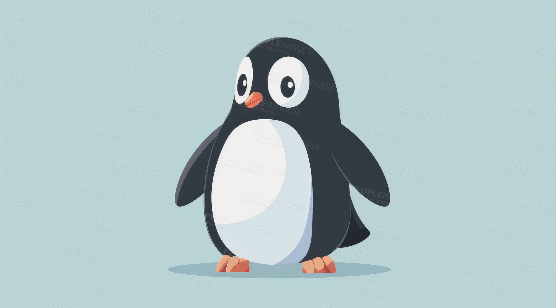 Buy stock photo Penguin, illustration and digital art of an animal isolated on a background for poster, post card or printing. Cute, creative and drawing of a cartoon character for wallpaper, canvas and decoration