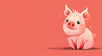 Pig, illustration and digital art of an animal isolated on a background for poster, post card or printing. Cute, creative and drawing of a cartoon character for wallpaper, canvas and decoration