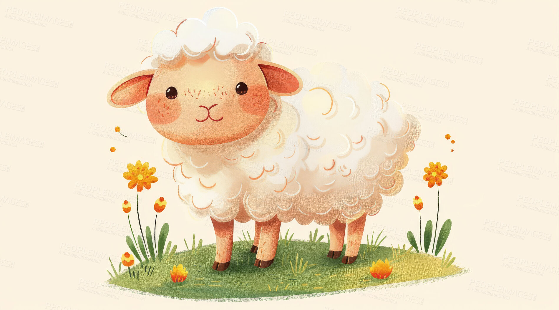 Buy stock photo Sheep, illustration and digital art of an animal isolated on a background for poster, post card or printing. Cute, creative and drawing of a cartoon character for wallpaper, canvas and decoration