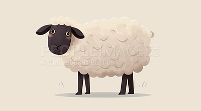 Sheep, illustration and digital art of an animal isolated on a background for poster, post card or printing. Cute, creative and drawing of a cartoon character for wallpaper, canvas and decoration