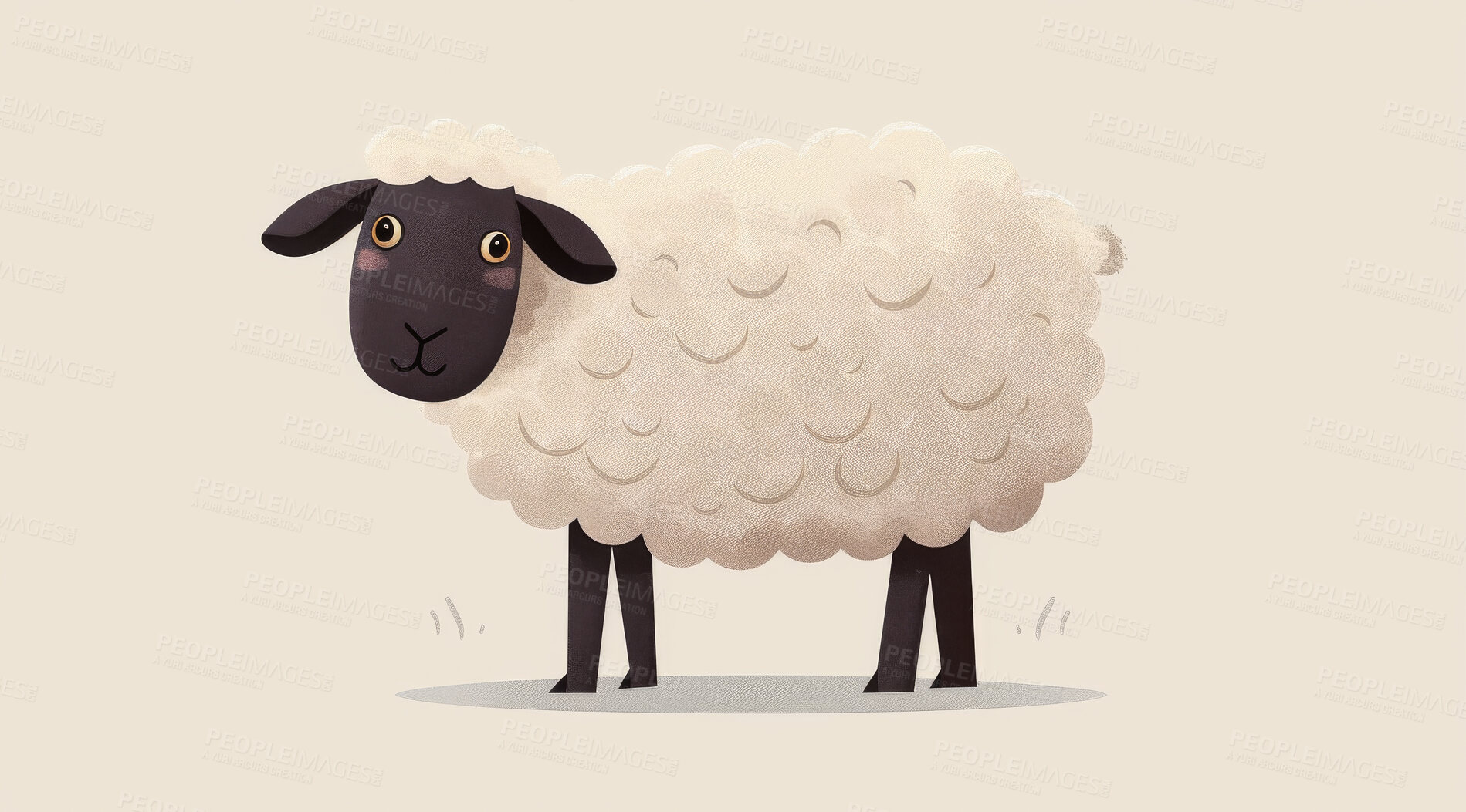 Buy stock photo Sheep, illustration and digital art of an animal isolated on a background for poster, post card or printing. Cute, creative and drawing of a cartoon character for wallpaper, canvas and decoration