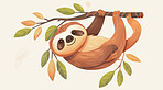 Sloth, illustration and digital art of an animal isolated on a background for poster, post card or printing. Cute, creative and drawing of a cartoon character for wallpaper, canvas and decoration