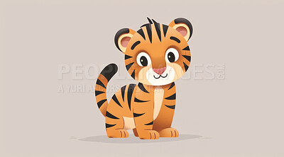 Tiger, illustration and digital art of an animal isolated on a background for poster, post card or printing. Cute, creative and drawing of a cartoon character for wallpaper, canvas and decoration