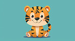 Tiger, illustration and digital art of an animal isolated on a background for poster, post card or printing. Cute, creative and drawing of a cartoon character for wallpaper, canvas and decoration