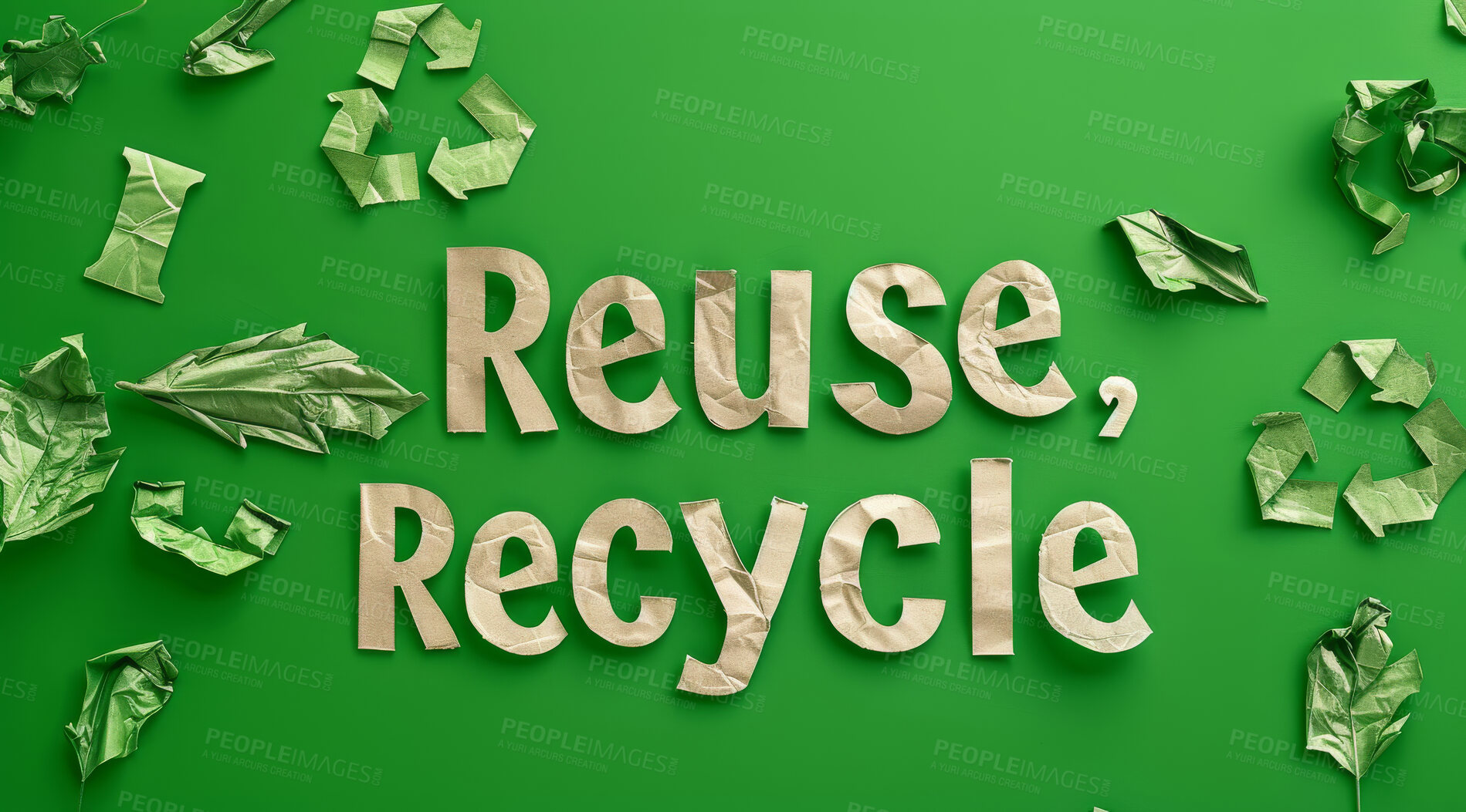 Buy stock photo Recycle, eco friendly and nature poster design for environmental, awareness and sustainability concept. Green backdrop, mockup and symbol with copyspace for Earth Day, eco system or ecology logo
