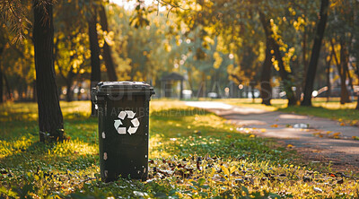 Trash, dumpster and clean nature background mockup for environmental, awareness and sustainability concept. Green grass, mockup and symbol with copyspace for Earth Day, eco system or ecology logo