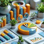 3d graphs, management and budget strategy or corporate, accounting and  Planning for company cost, sales and credit to save money. Financial data, graphs and charts to analyze numbers on background.