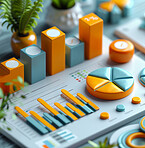 3d graphs, management and budget strategy or corporate, accounting and  Planning for company cost, sales and credit to save money. Financial data, graphs and charts to analyze numbers on background.