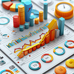 3d graphs, management and budget strategy or corporate, accounting and  Planning for company cost, sales and credit to save money. Financial data, graphs and charts to analyze numbers on background.