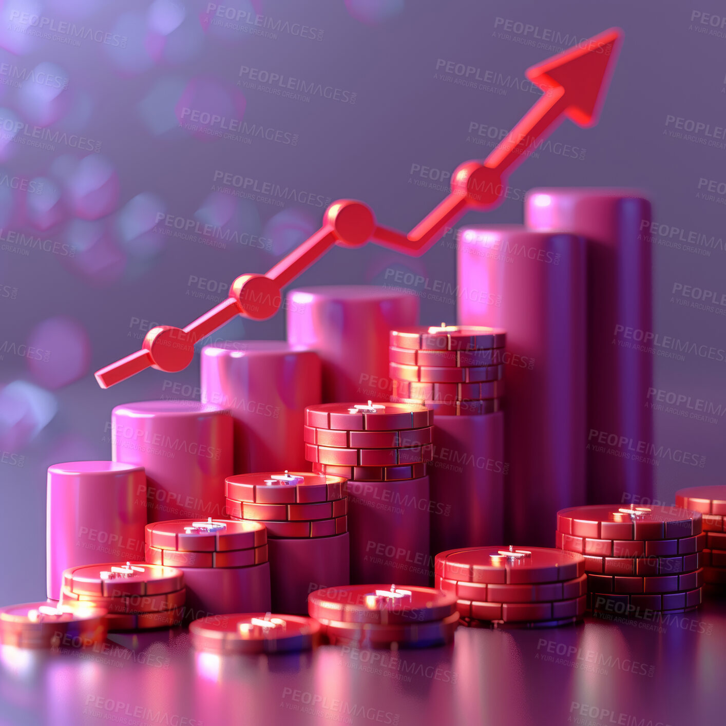 Buy stock photo 3d graphs, coins and budget strategy or corporate, accounting and Planning for company cost, sales and credit to save money. Financial data, graphs and charts to analyze numbers on background.