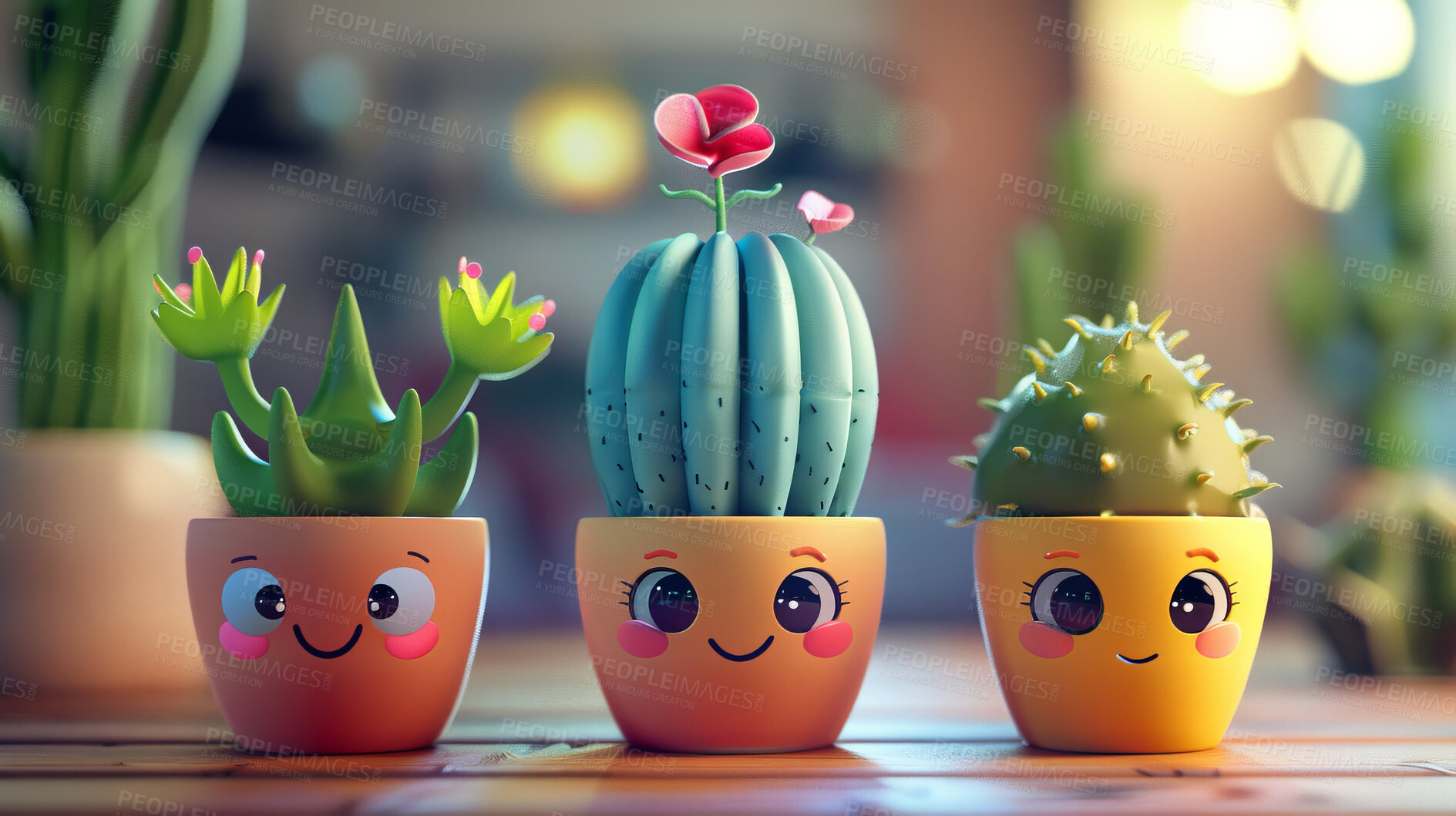 Buy stock photo Pot plant, cute and artistic illustration. Incorporating adorable plant illustrations into décor, adding charm and sweetness. Elevate spaces with charming illustrations.