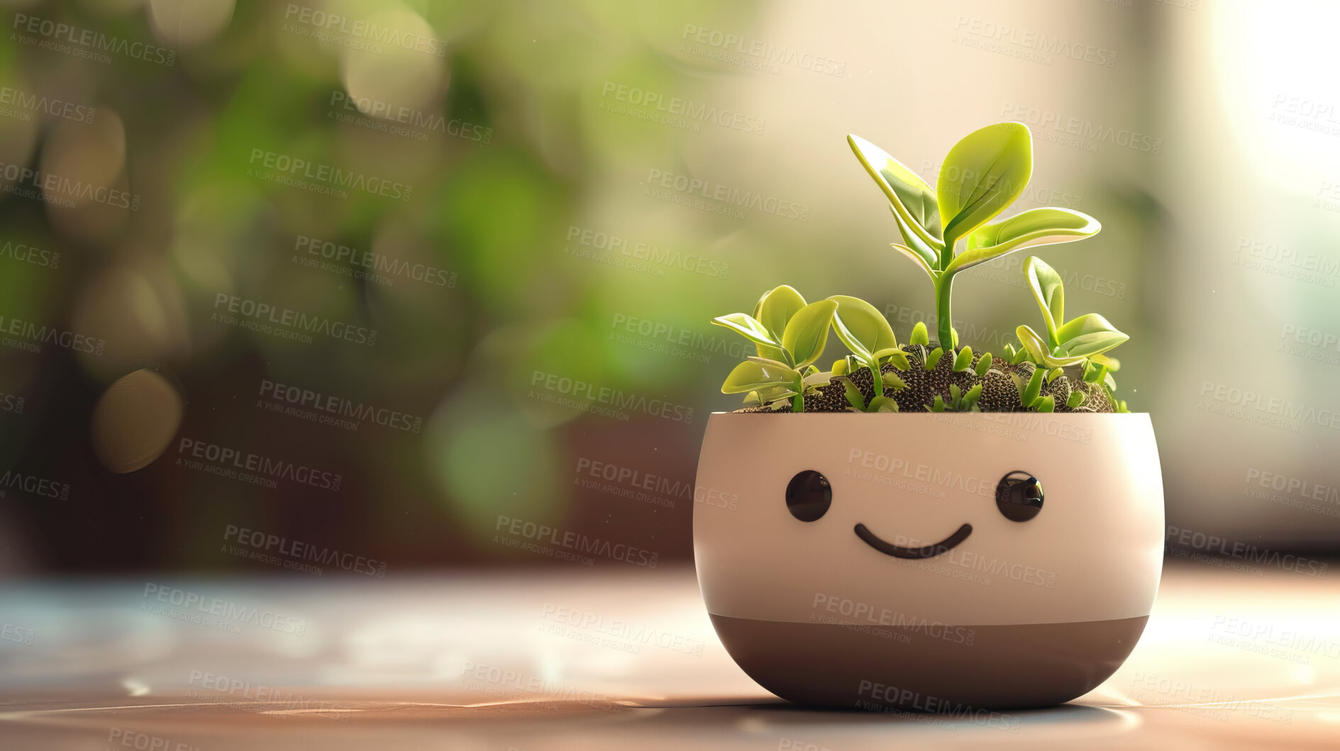 Buy stock photo Pot plant, cute and artistic illustration. Incorporating adorable plant illustrations into décor, adding charm and sweetness. Elevate spaces with charming illustrations.