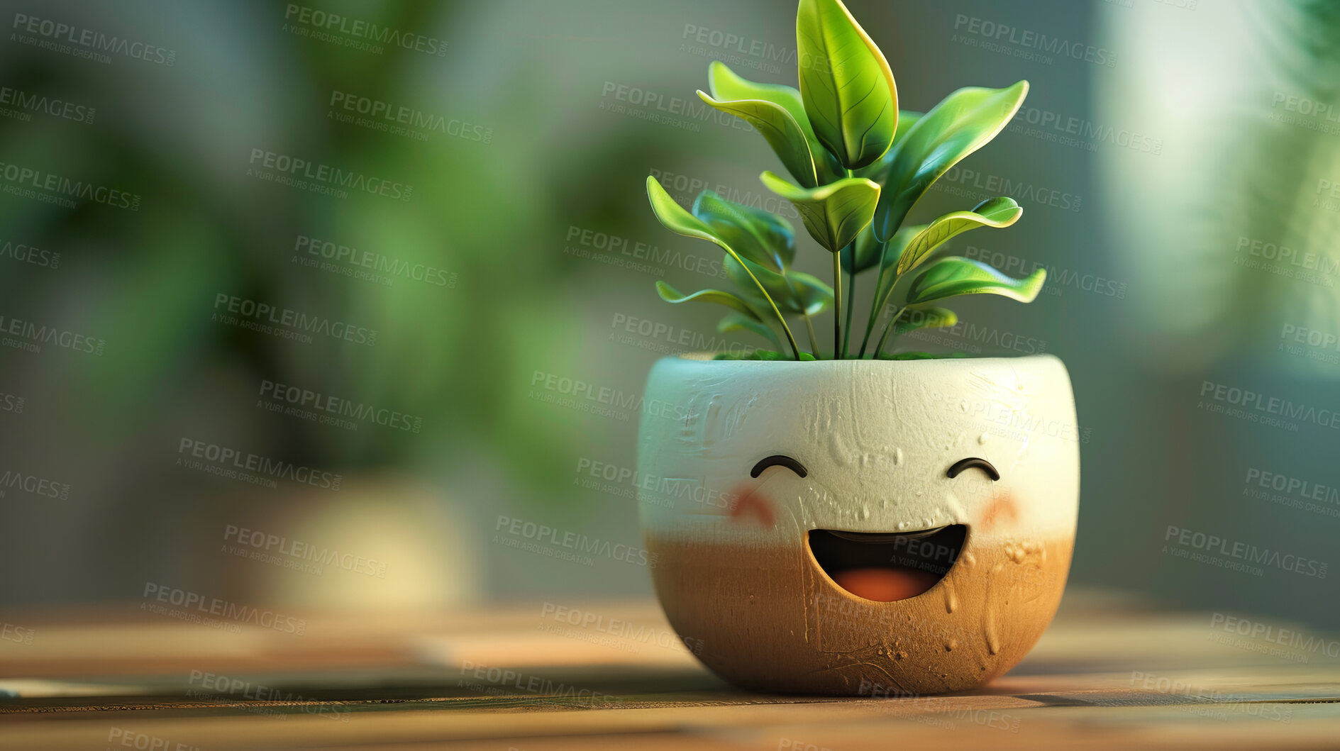 Buy stock photo Pot plant, cute and artistic illustration. Incorporating adorable plant illustrations into décor, adding charm and sweetness. Elevate spaces with charming illustrations.