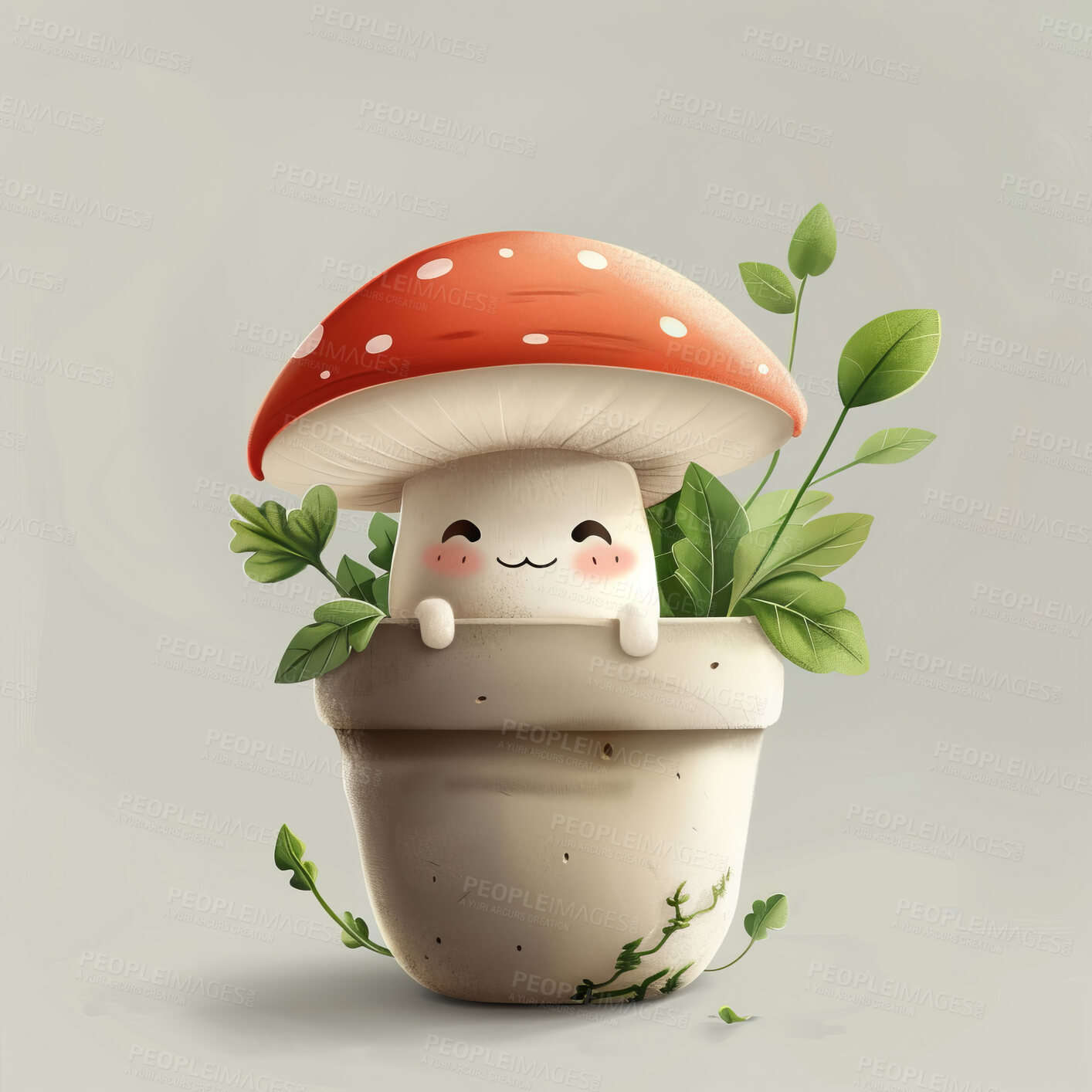 Buy stock photo Pot plant, cute and artistic illustration. Incorporating adorable plant illustrations into décor, adding charm and sweetness. Elevate spaces with charming illustrations.