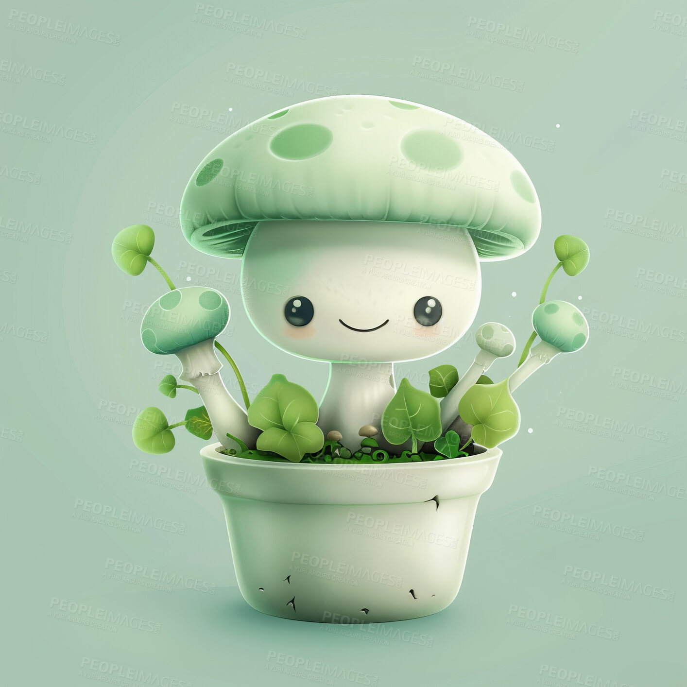 Buy stock photo Pot plant, cute and artistic illustration. Incorporating adorable plant illustrations into décor, adding charm and sweetness. Elevate spaces with charming illustrations.