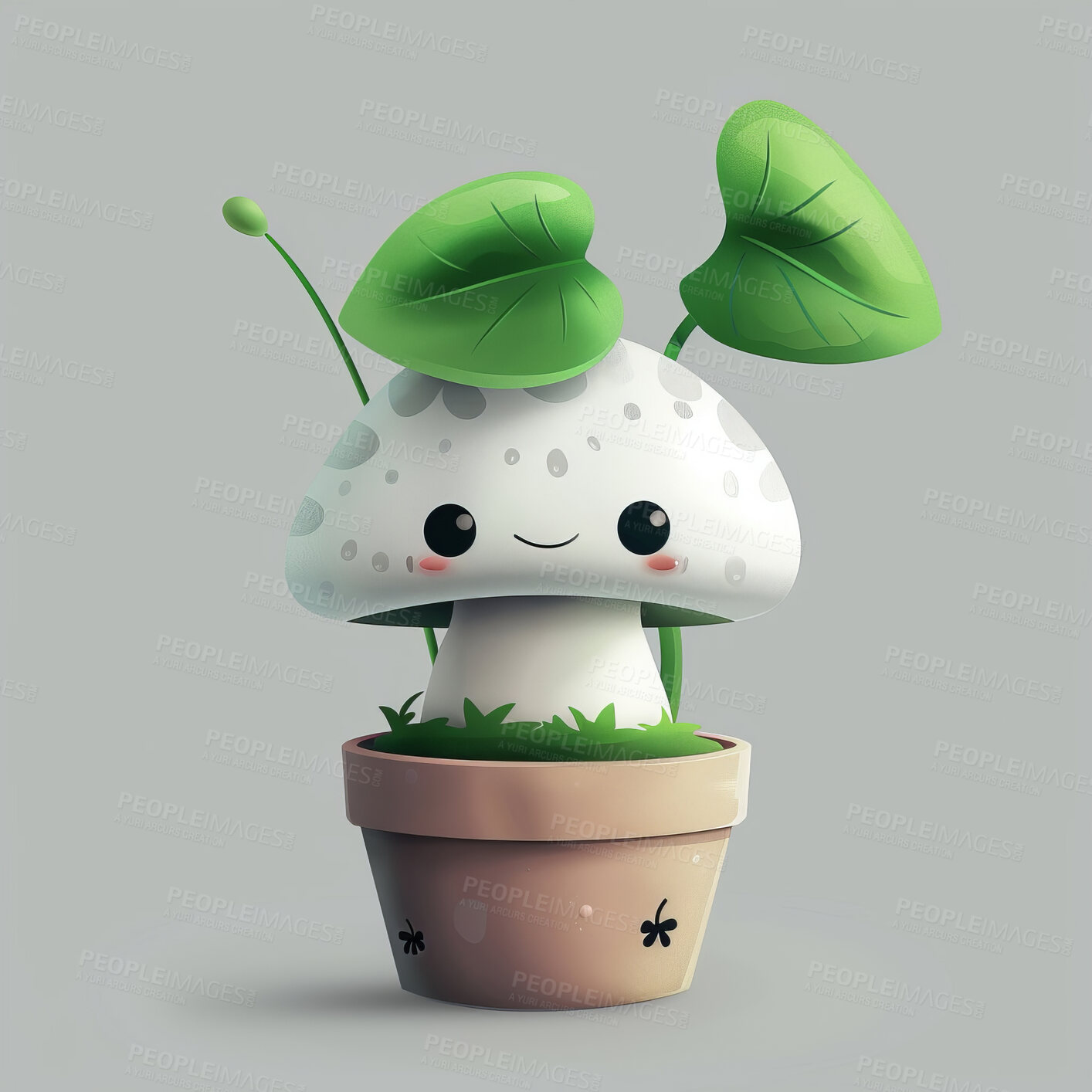 Buy stock photo Pot plant, cute and artistic illustration. Incorporating adorable plant illustrations into décor, adding charm and sweetness. Elevate spaces with charming illustrations.