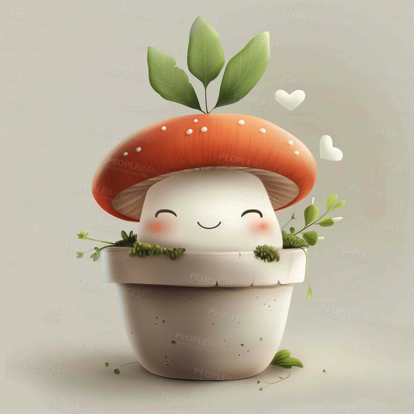 Buy stock photo Pot plant, cute and artistic illustration. Incorporating adorable plant illustrations into décor, adding charm and sweetness. Elevate spaces with charming illustrations.