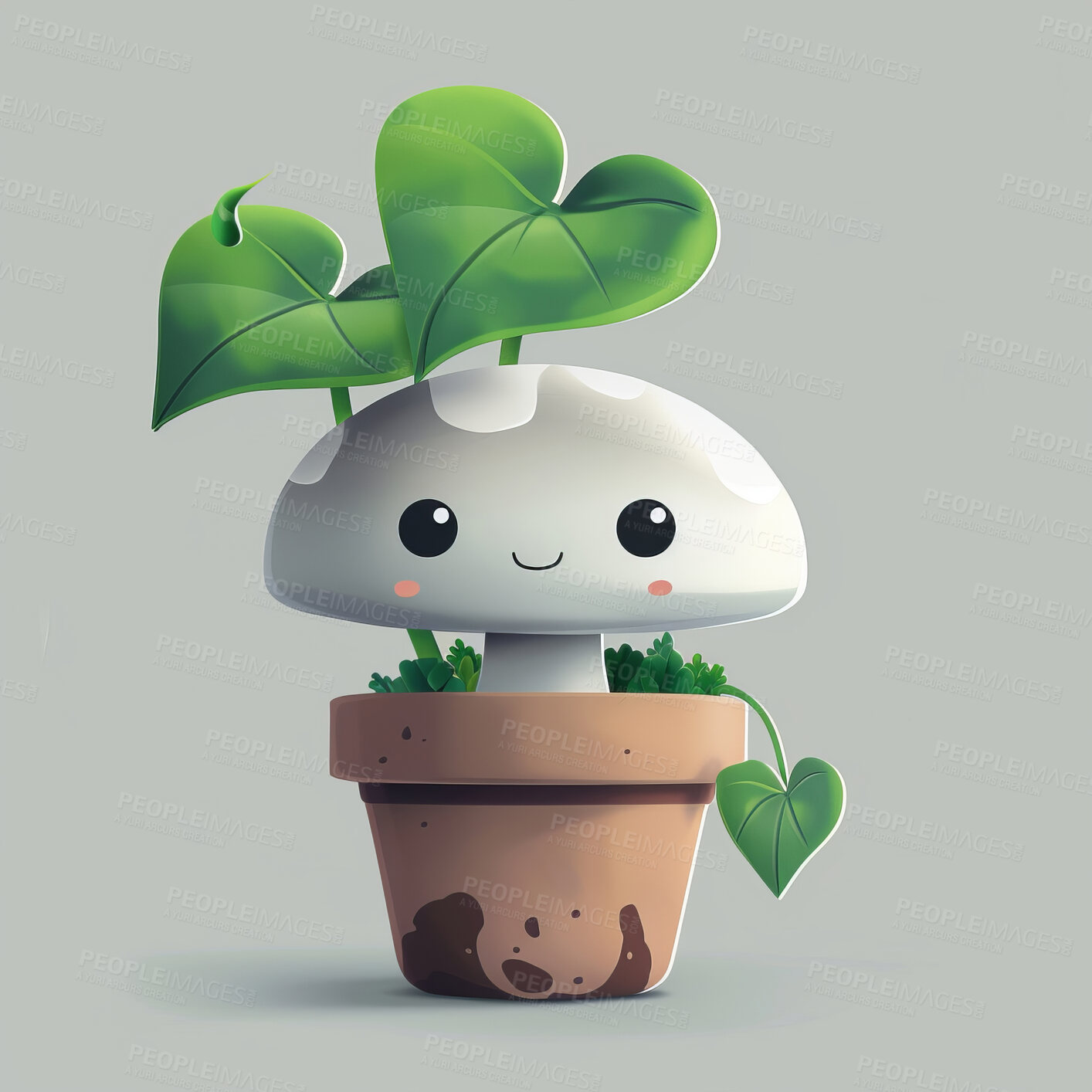 Buy stock photo Pot plant, cute and artistic illustration. Incorporating adorable plant illustrations into décor, adding charm and sweetness. Elevate spaces with charming illustrations.