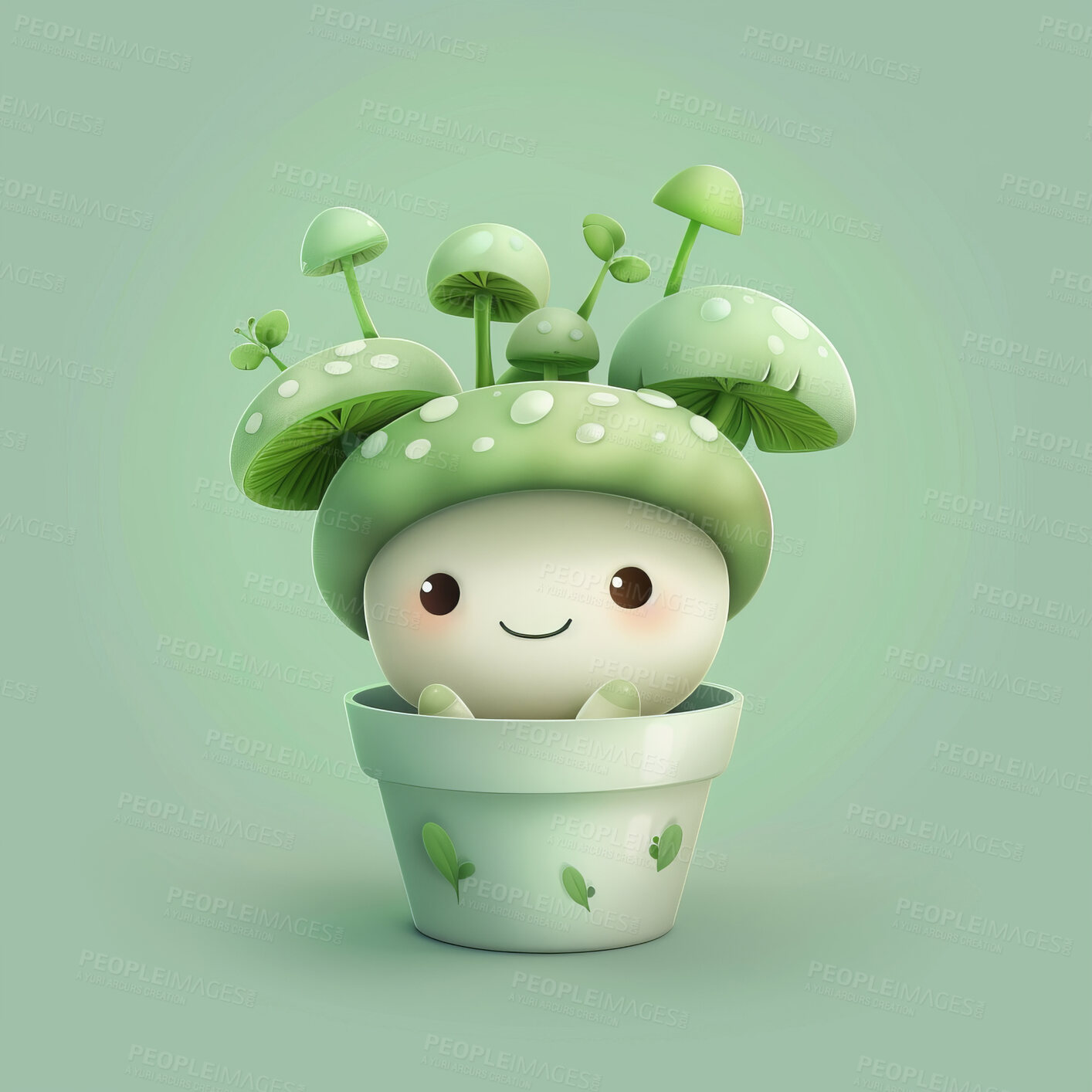 Buy stock photo Pot plant, cute and artistic illustration. Incorporating adorable plant illustrations into décor, adding charm and sweetness. Elevate spaces with charming illustrations.