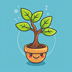 Pot plant, cute and artistic illustration. Incorporating adorable plant illustrations into décor, adding charm and sweetness. Elevate spaces with charming illustrations.