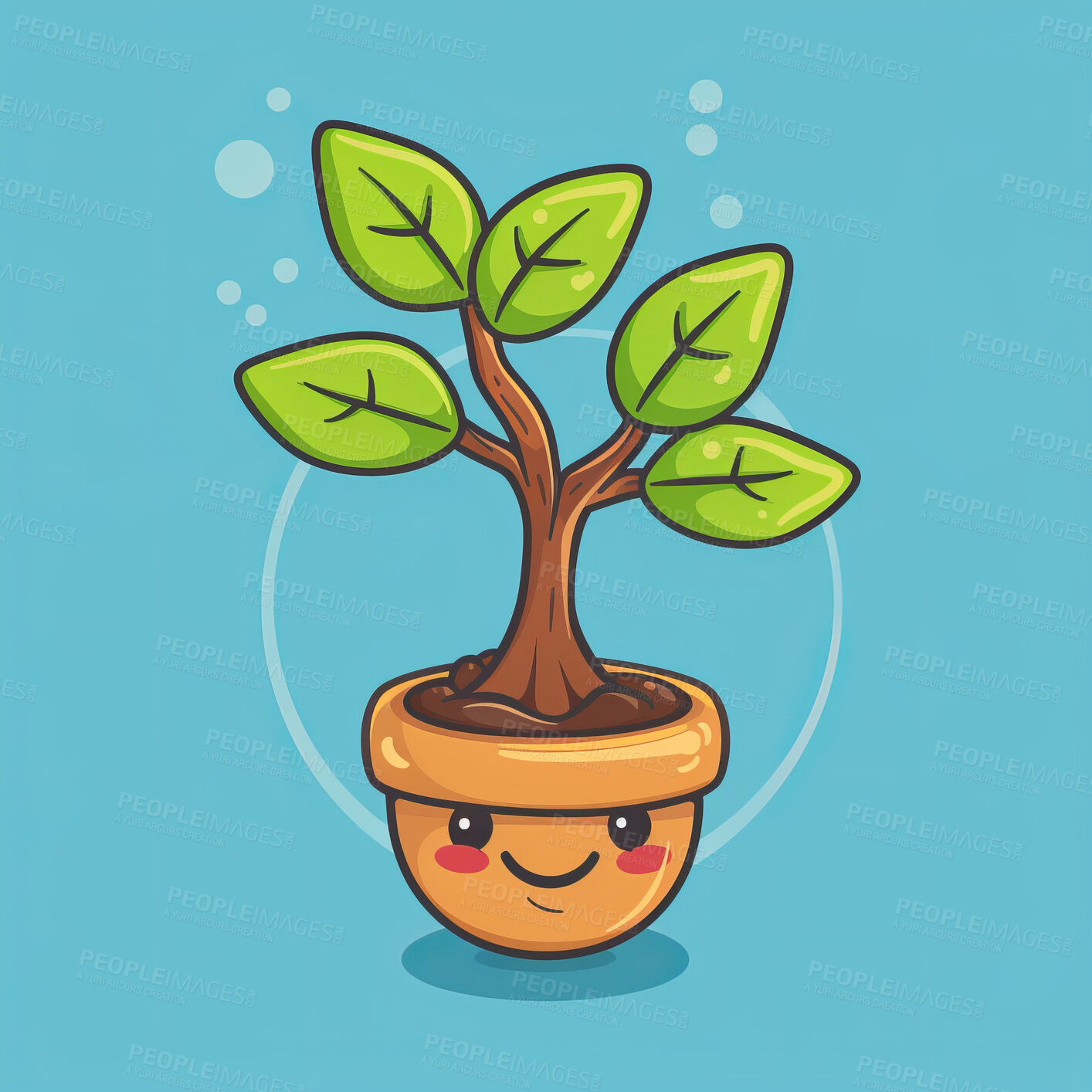 Buy stock photo Pot plant, cute and artistic illustration. Incorporating adorable plant illustrations into décor, adding charm and sweetness. Elevate spaces with charming illustrations.