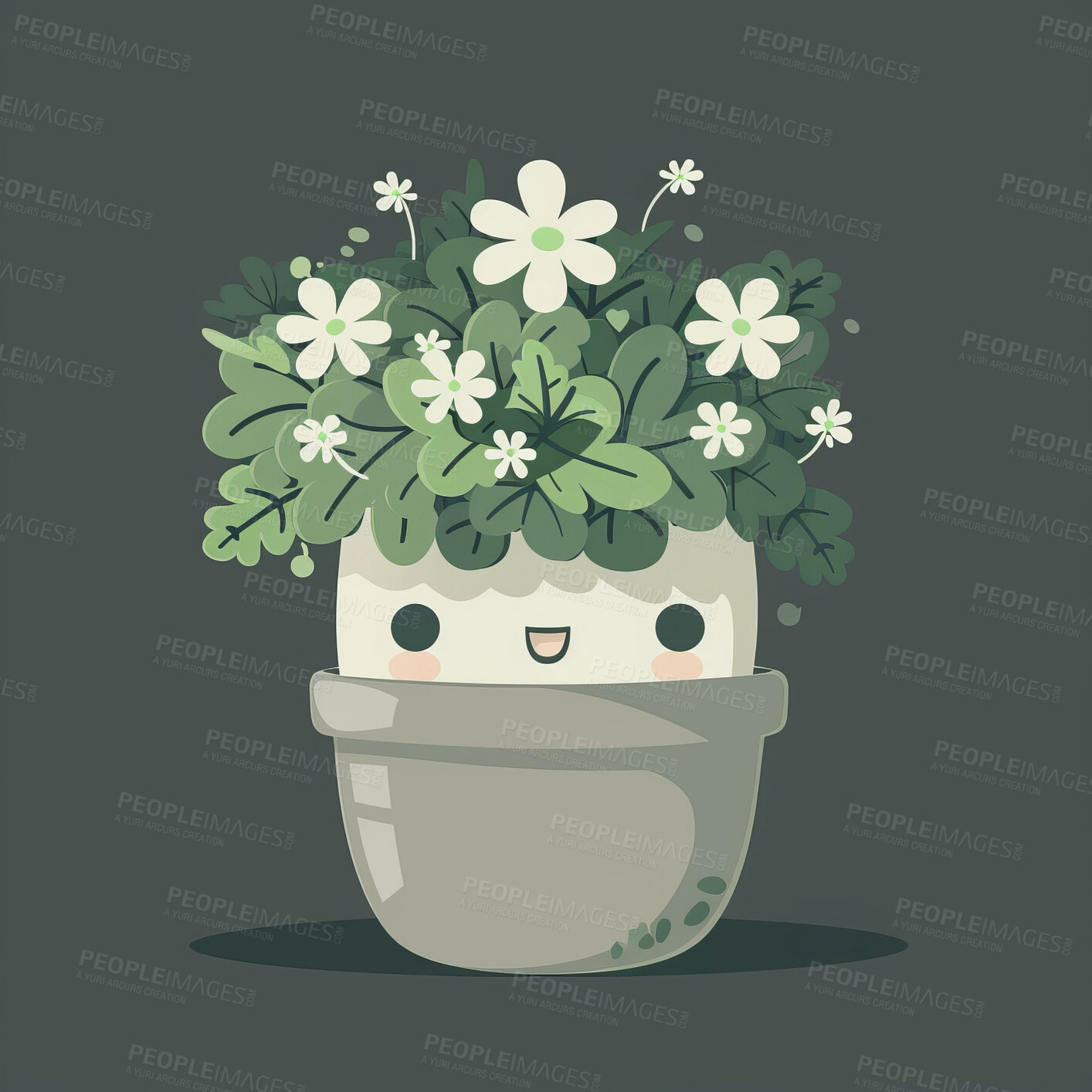 Buy stock photo Pot plant, cute and artistic illustration. Incorporating adorable plant illustrations into décor, adding charm and sweetness. Elevate spaces with charming illustrations.