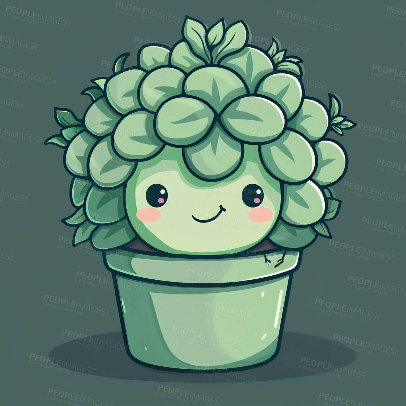 Buy stock photo Pot plant, cute and artistic illustration. Incorporating adorable plant illustrations into décor, adding charm and sweetness. Elevate spaces with charming illustrations.