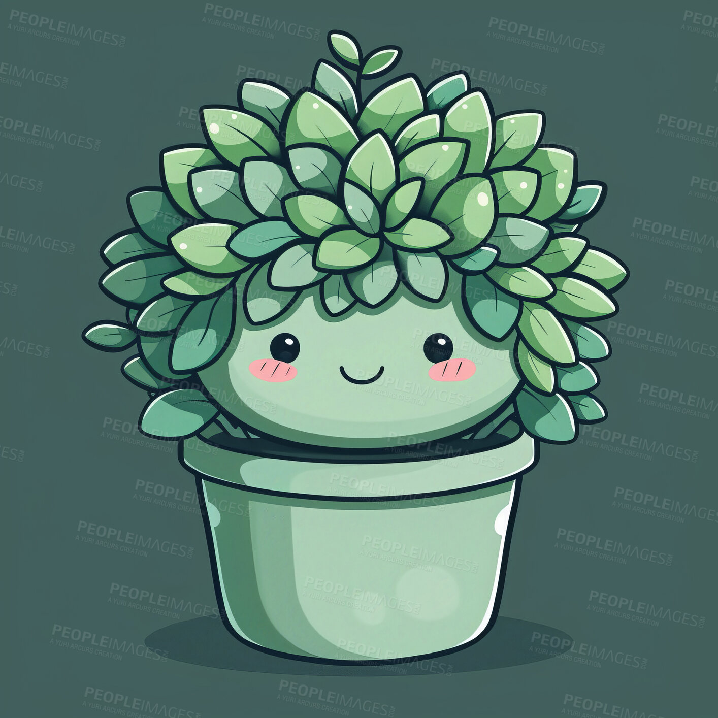 Buy stock photo Pot plant, cute and artistic illustration. Incorporating adorable plant illustrations into décor, adding charm and sweetness. Elevate spaces with charming illustrations.