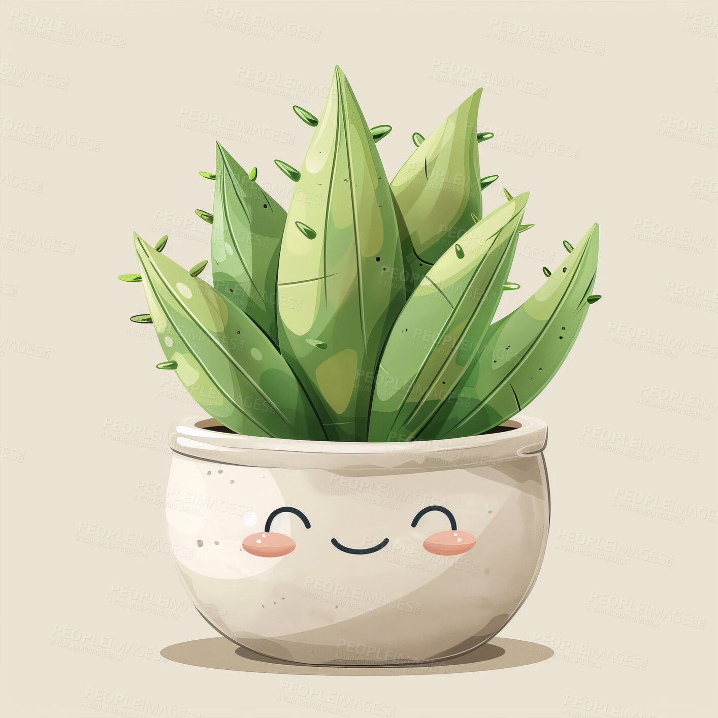 Buy stock photo Pot plant, cute and artistic illustration. Incorporating adorable plant illustrations into décor, adding charm and sweetness. Elevate spaces with charming illustrations.