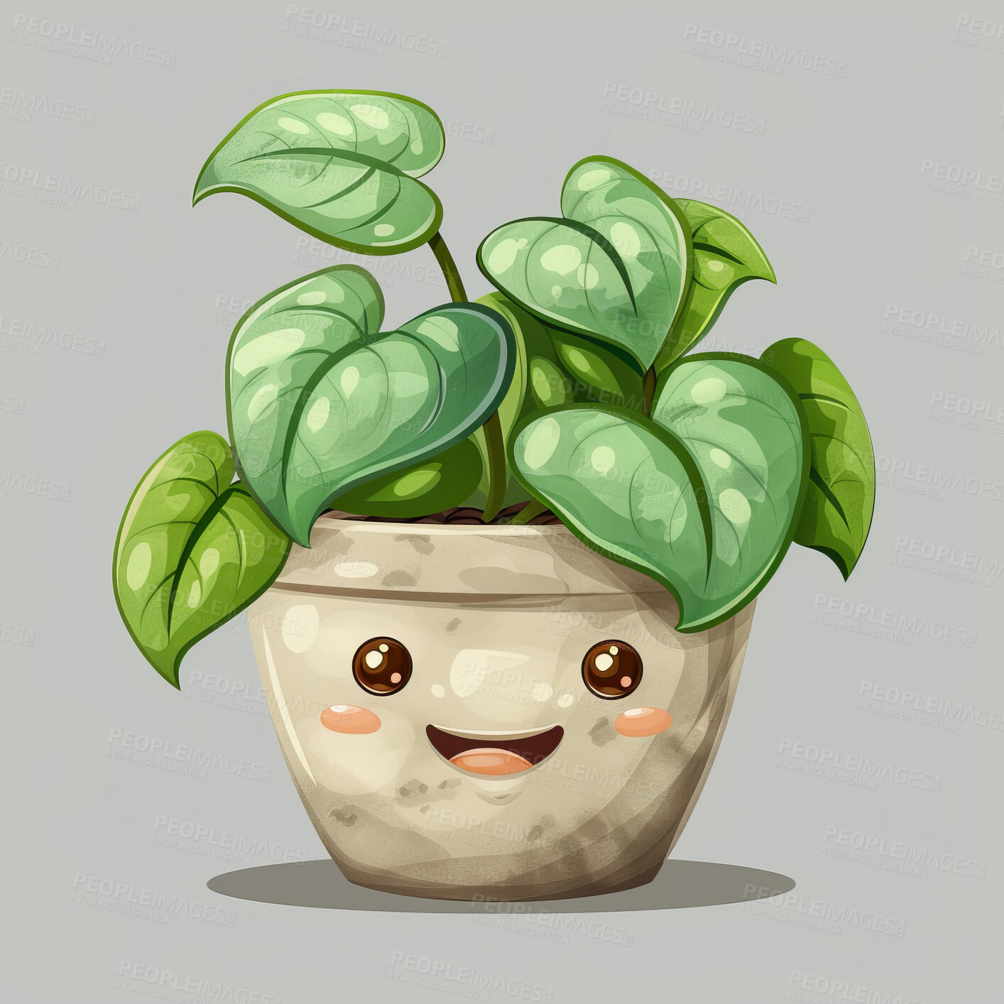 Buy stock photo Pot plant, cute and artistic illustration. Incorporating adorable plant illustrations into décor, adding charm and sweetness. Elevate spaces with charming illustrations.