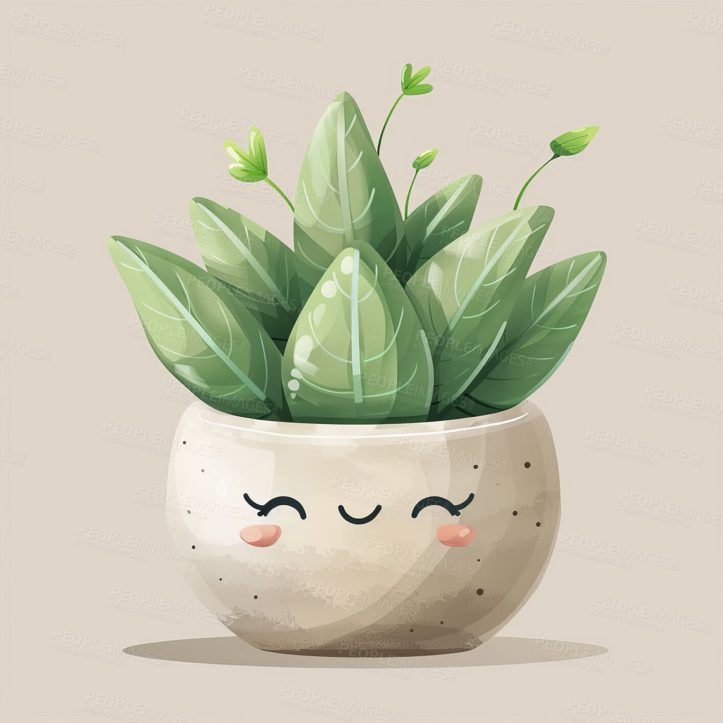 Buy stock photo Pot plant, cute and artistic illustration. Incorporating adorable plant illustrations into décor, adding charm and sweetness. Elevate spaces with charming illustrations.