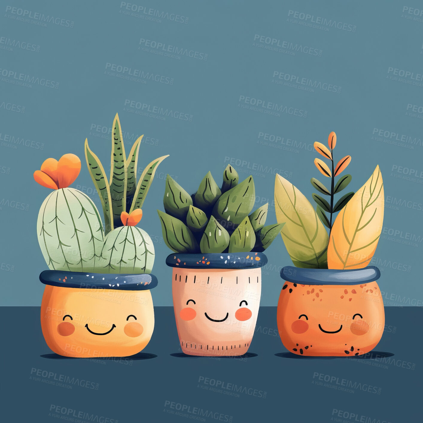 Buy stock photo Pot plant, cute and artistic illustration. Incorporating adorable plant illustrations into décor, adding charm and sweetness. Elevate spaces with charming illustrations.