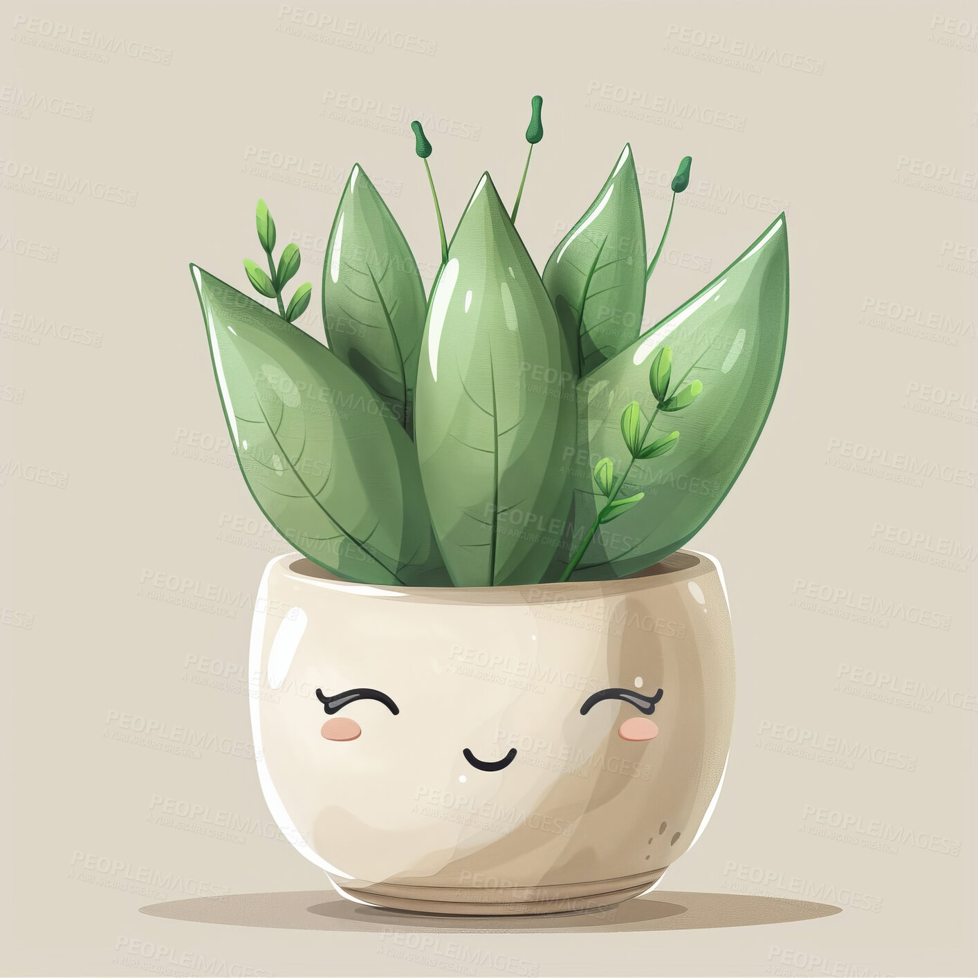 Buy stock photo Pot plant, cute and artistic illustration. Incorporating adorable plant illustrations into décor, adding charm and sweetness. Elevate spaces with charming illustrations.