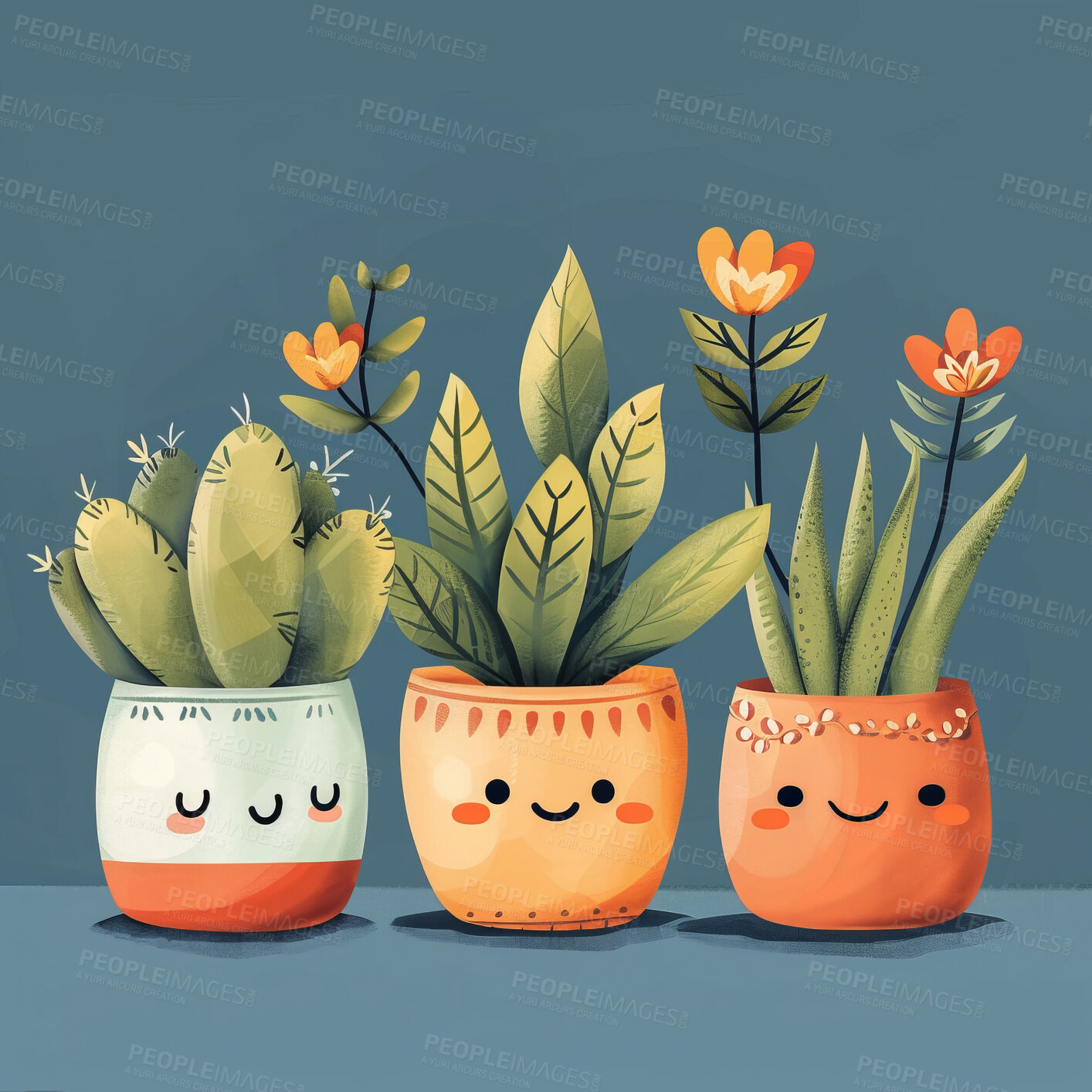 Buy stock photo Pot plant, cute and artistic illustration. Incorporating adorable plant illustrations into décor, adding charm and sweetness. Elevate spaces with charming illustrations.