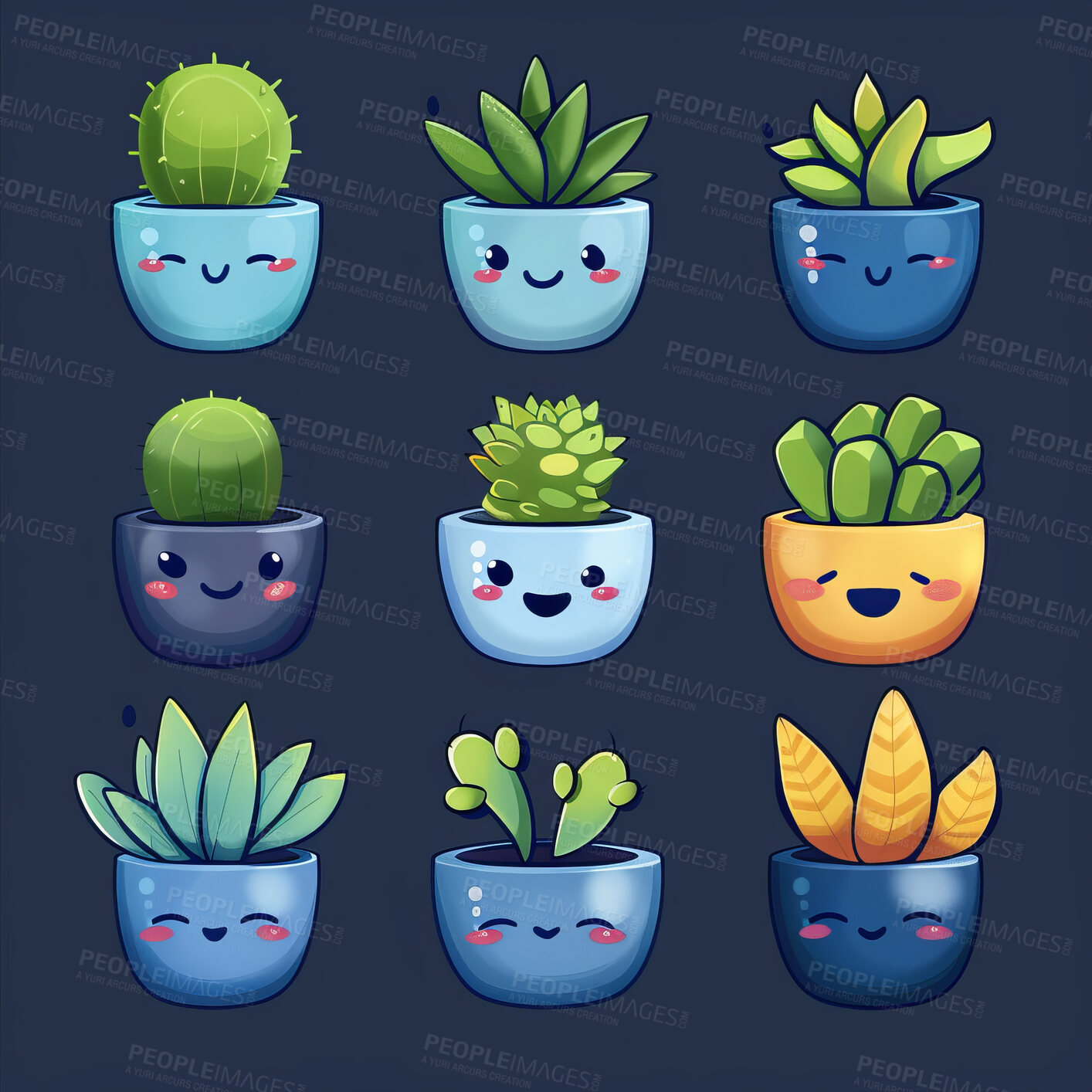 Buy stock photo Pot plant, cute and artistic illustration. Incorporating adorable plant illustrations into décor, adding charm and sweetness. Elevate spaces with charming illustrations.