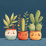 Pot plant, cute and artistic illustration. Incorporating adorable plant illustrations into décor, adding charm and sweetness. Elevate spaces with charming illustrations.