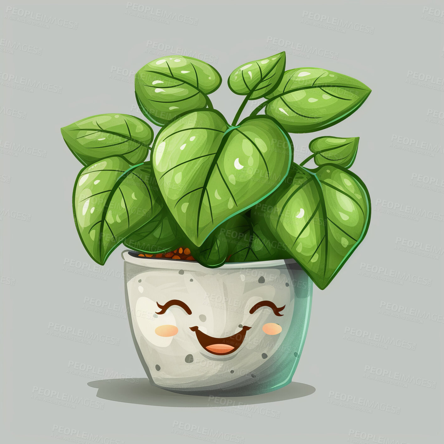 Buy stock photo Pot plant, cute and artistic illustration. Incorporating adorable plant illustrations into décor, adding charm and sweetness. Elevate spaces with charming illustrations.