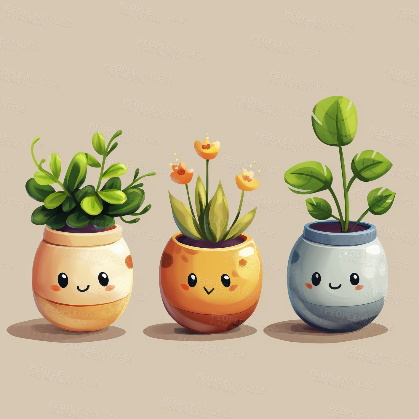 Buy stock photo Pot plant, cute and artistic illustration. Incorporating adorable plant illustrations into décor, adding charm and sweetness. Elevate spaces with charming illustrations.