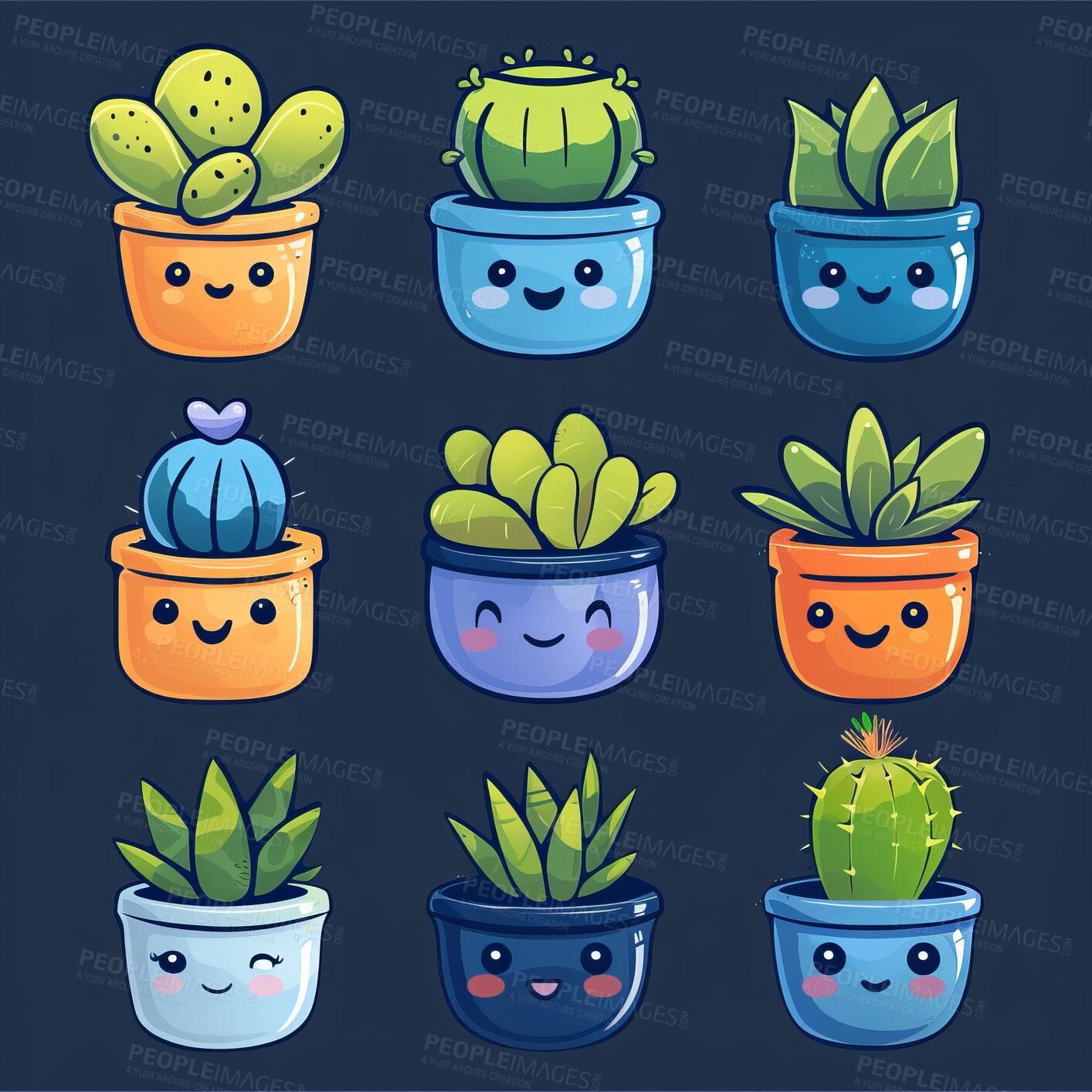 Buy stock photo Pot plant, cute and artistic illustration. Incorporating adorable plant illustrations into décor, adding charm and sweetness. Elevate spaces with charming illustrations.