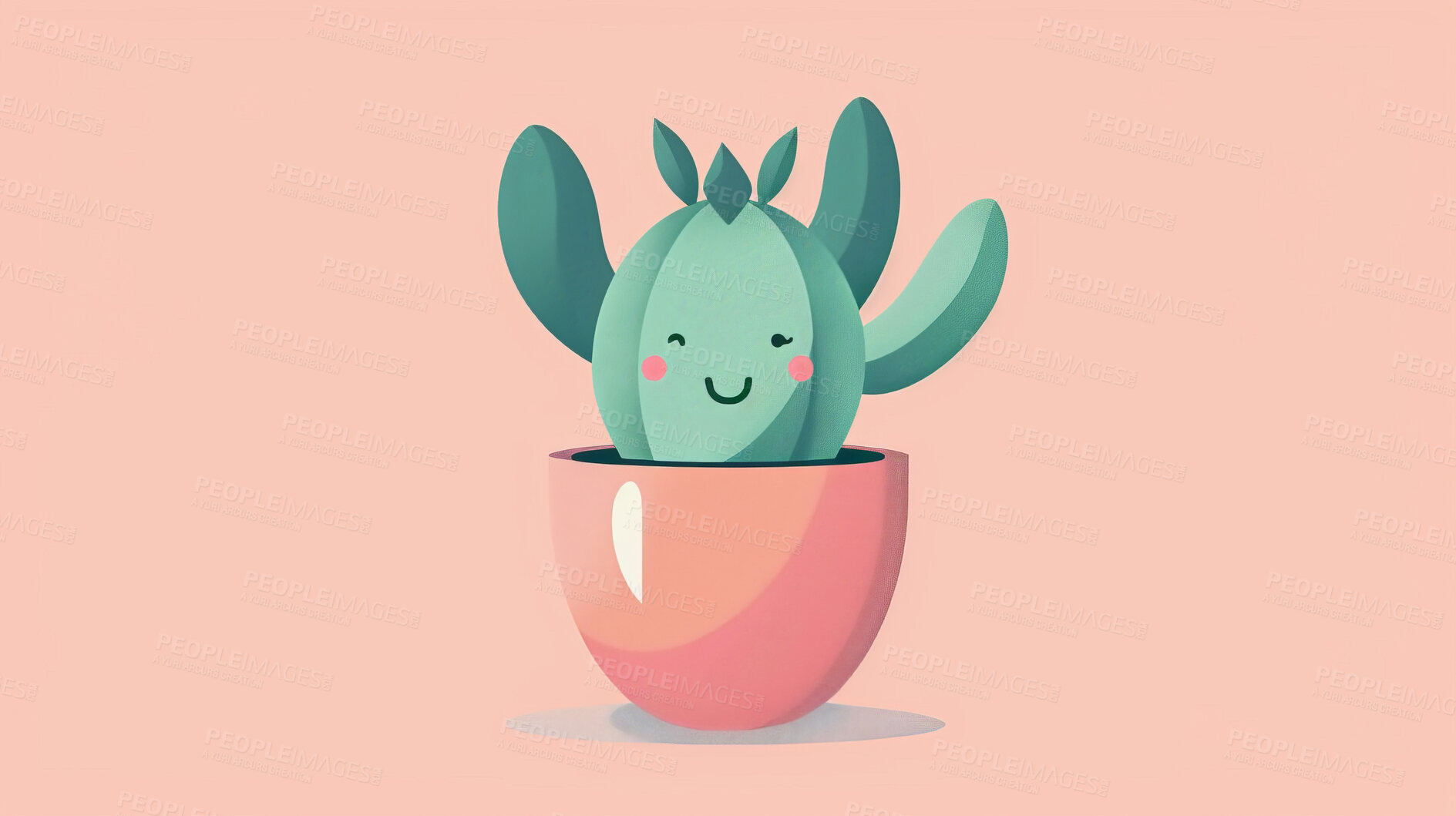 Buy stock photo Pot plant, cute and artistic illustration. Incorporating adorable plant illustrations into décor, adding charm and sweetness. Elevate spaces with charming illustrations.