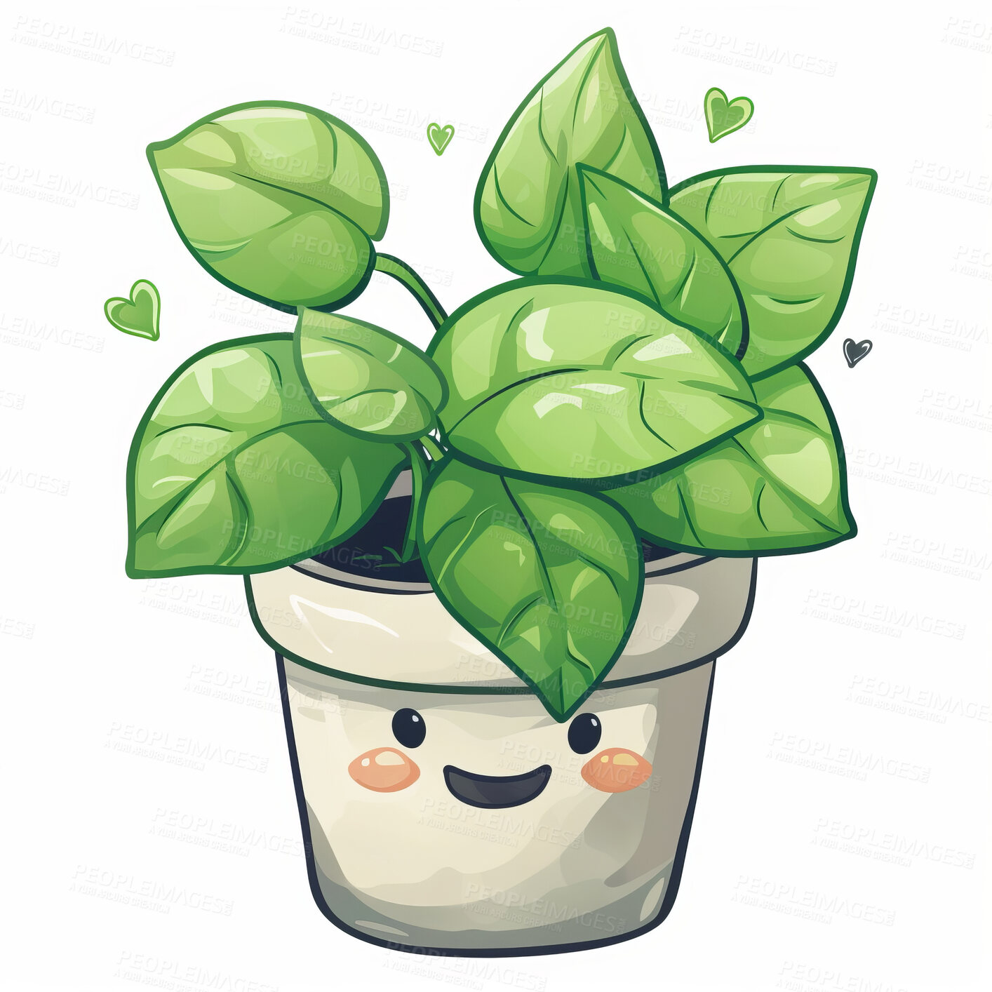 Buy stock photo Pot plant, cute and artistic illustration. Incorporating adorable plant illustrations into décor, adding charm and sweetness. Elevate spaces with charming illustrations.