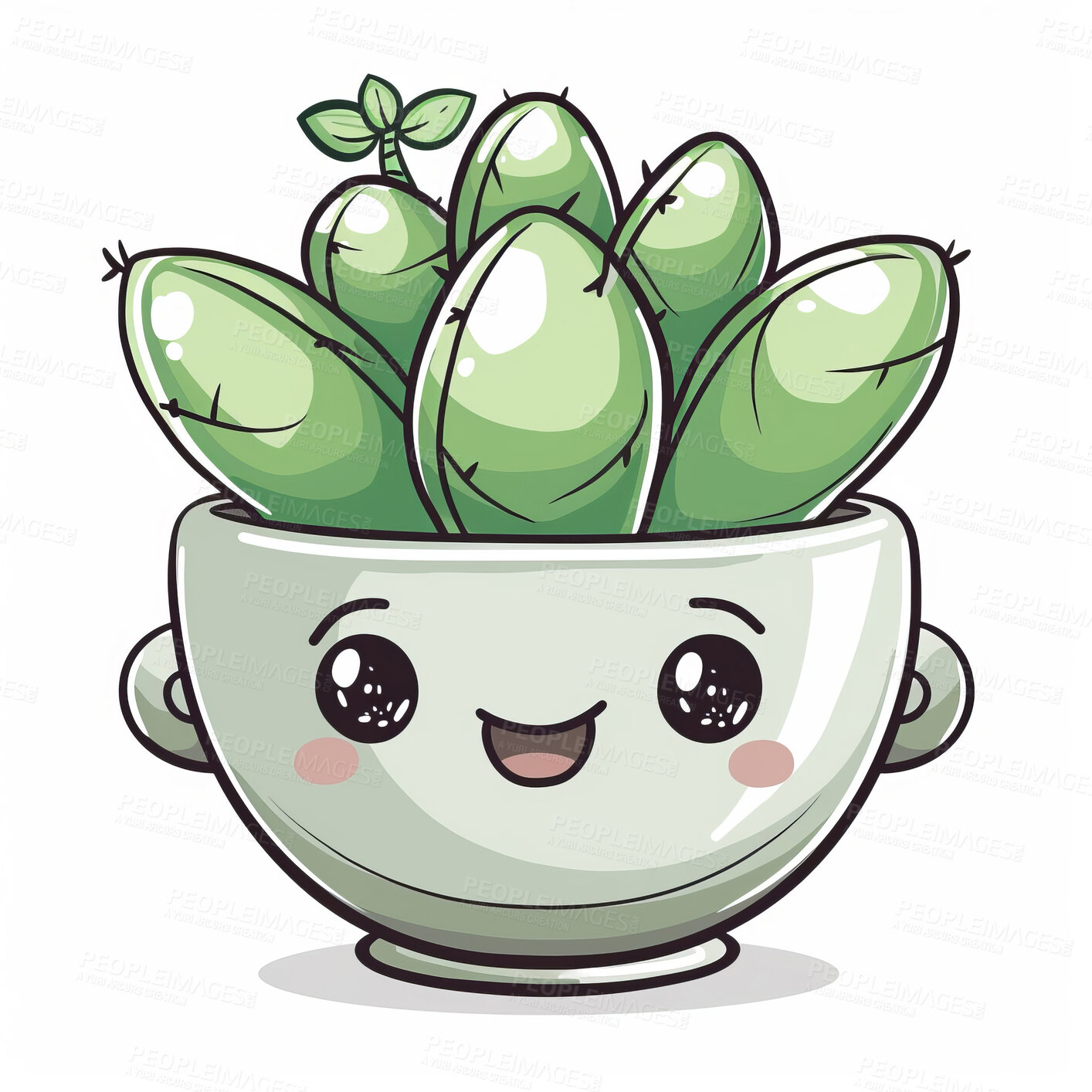 Buy stock photo Pot plant, cute and artistic illustration. Incorporating adorable plant illustrations into décor, adding charm and sweetness. Elevate spaces with charming illustrations.