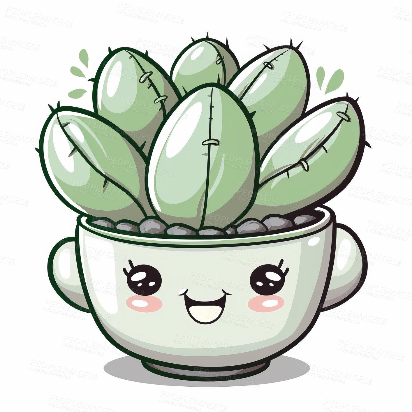 Buy stock photo Pot plant, cute and artistic illustration. Incorporating adorable plant illustrations into décor, adding charm and sweetness. Elevate spaces with charming illustrations.