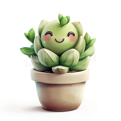 Buy stock photo Pot plant, cute and artistic illustration. Incorporating adorable plant illustrations into décor, adding charm and sweetness. Elevate spaces with charming illustrations.