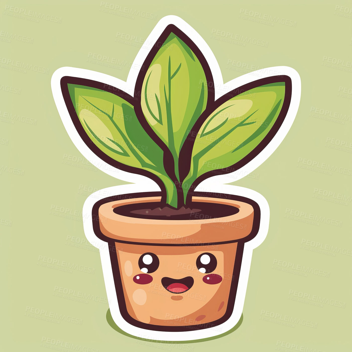 Buy stock photo Pot plant, cute and artistic illustration. Incorporating adorable plant illustrations into décor, adding charm and sweetness. Elevate spaces with charming illustrations.